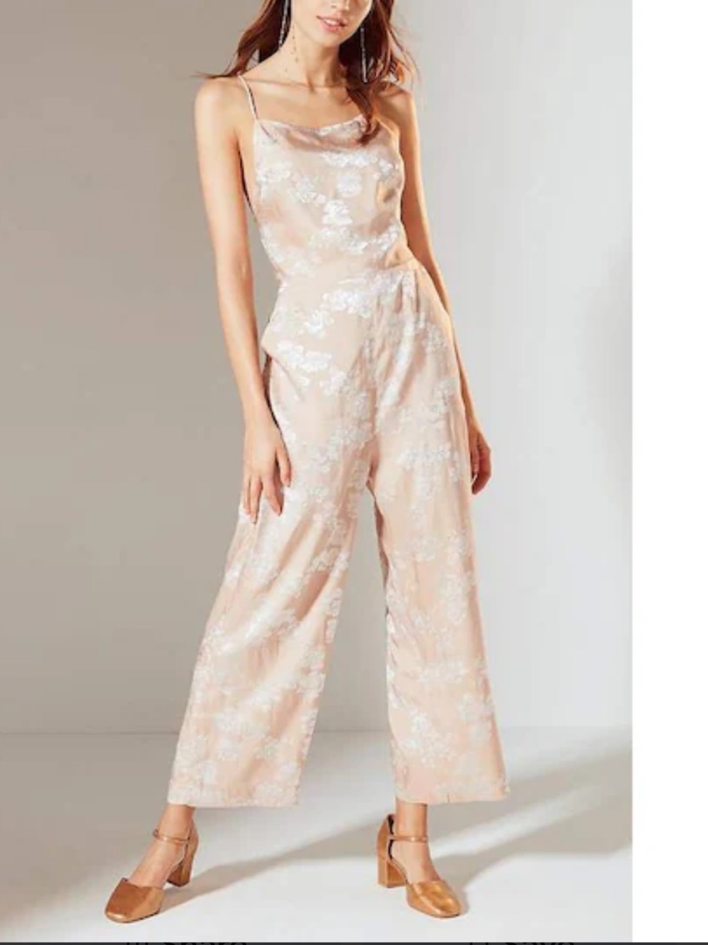Floral Satin Jumpsuit in Blush